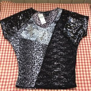 Buckle Daytrip Cheetah Lace + Sequin Top Sz Small
